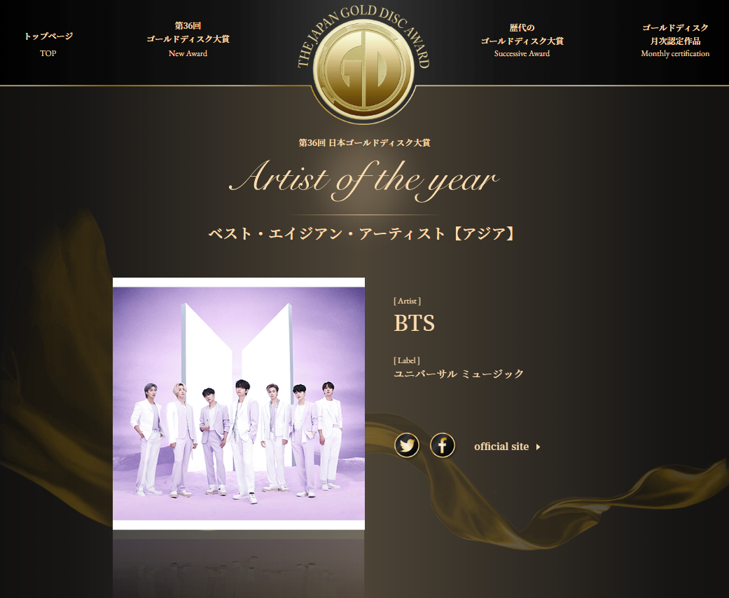  '제36회 일본 골드 디스크 대상'